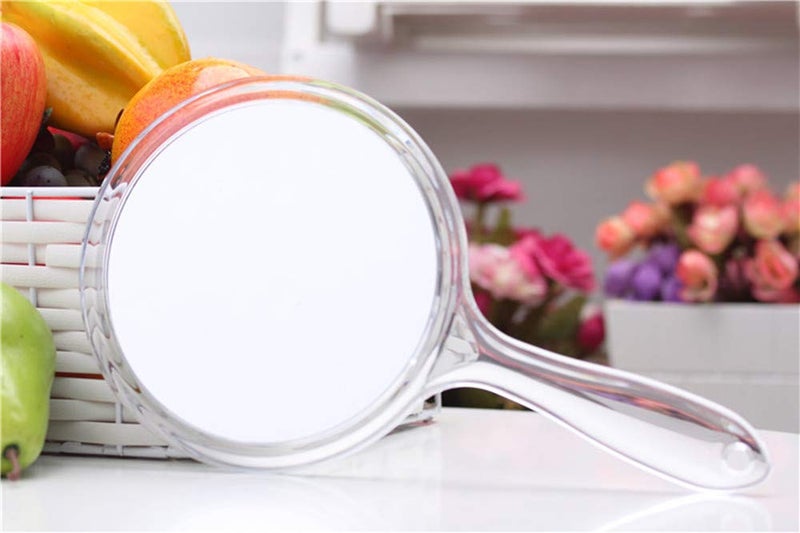 TOPYHL Makeup Hand Mirror, Double-Sided 3X 1x Magnifying Large Travel Handheld Mirror Cosmetic Mirror Acrylic Clear Finish Round Mirror (Clear) - Image 2
